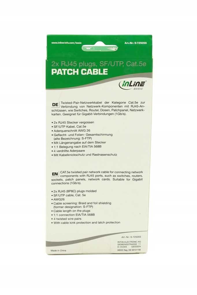 Kabel Sieciowy SF/UTP  CAT 5E RJ45 LAN 5M