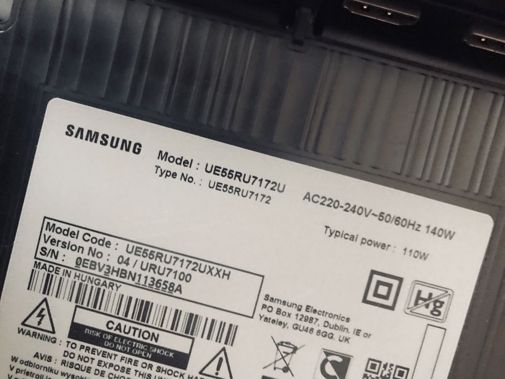 Samsung UE55RU7172U uszkodzona matryca