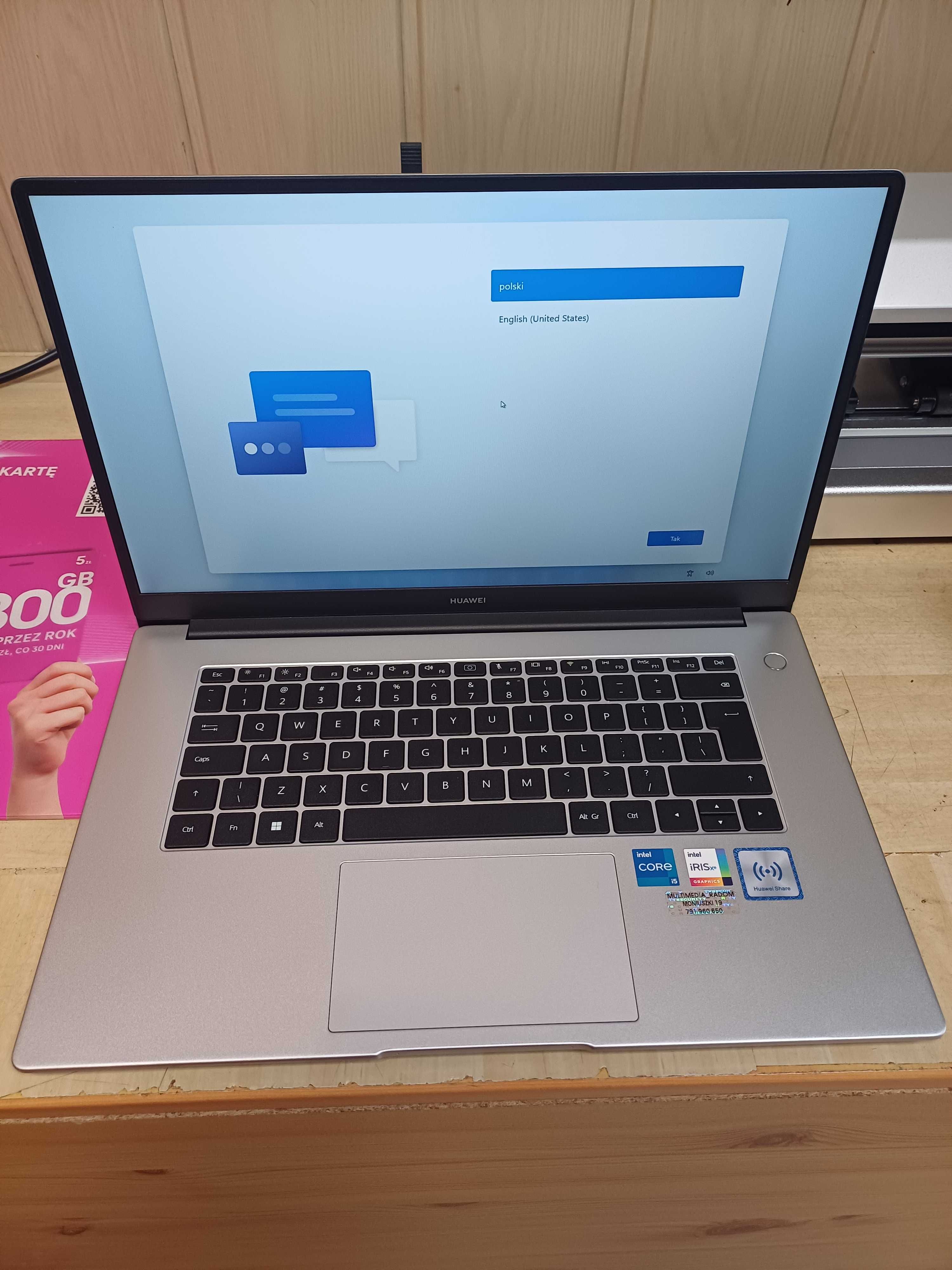 Laptop Huawei Matebook D15 BODE-WDH9 I5-11 Generacja 512 ssd Win 11