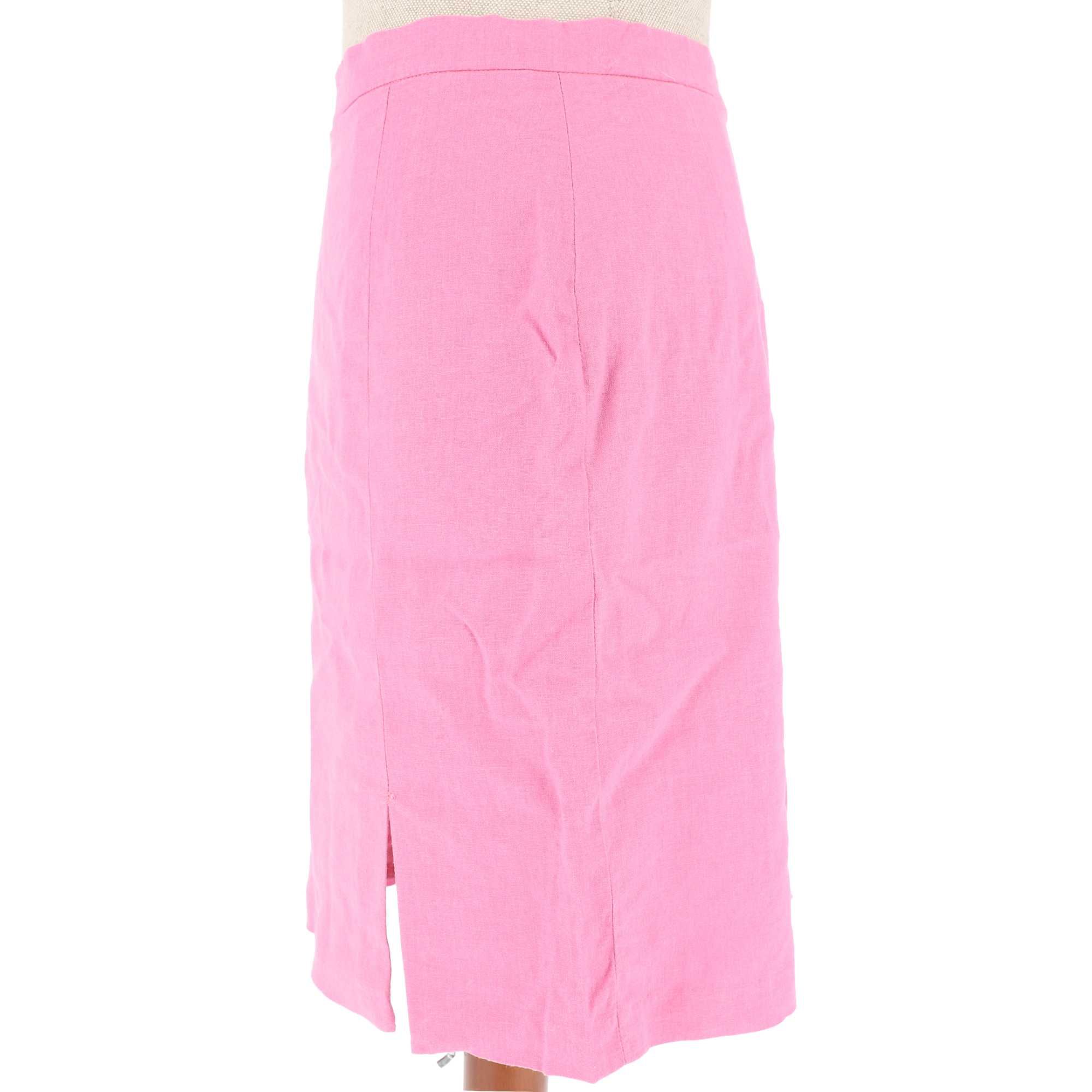Klasyczny różowy komplet żakietu i spódnicy marki Minge, rozmiar 44