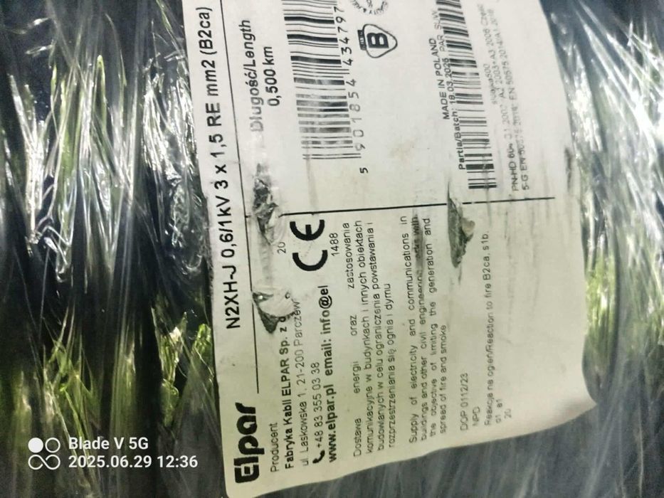 Kabel energetyczny elpar n2xh-j 0.6-1kV 3x1.5 RE mm2 (B2ca)