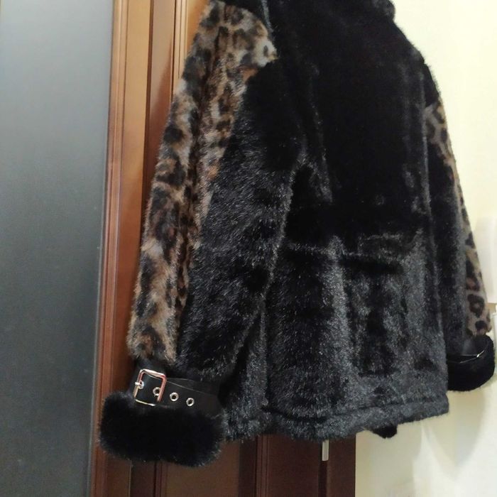 Пуховик дубленка шубка еко норка з леопардовими вставками р. S