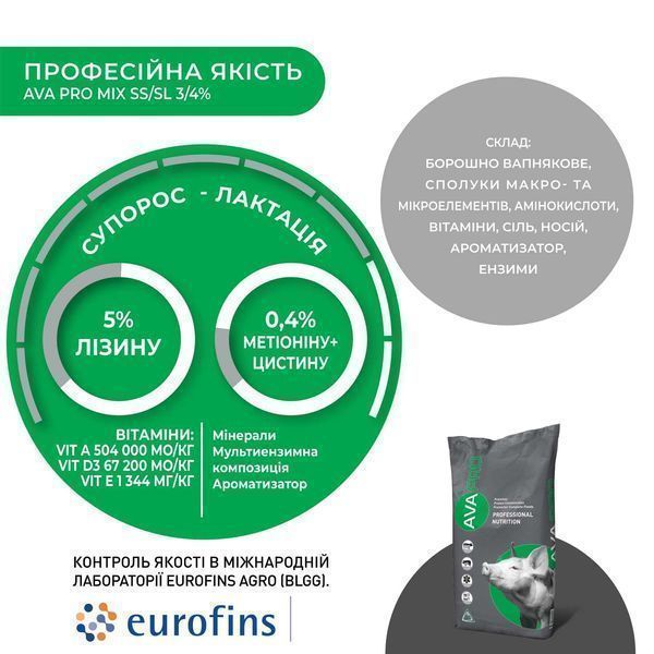 Премікс для свиноматок AVA PRO МІХ SS/SL 3/4%