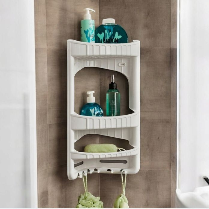 Nowa biała półka narożna łazienkowa