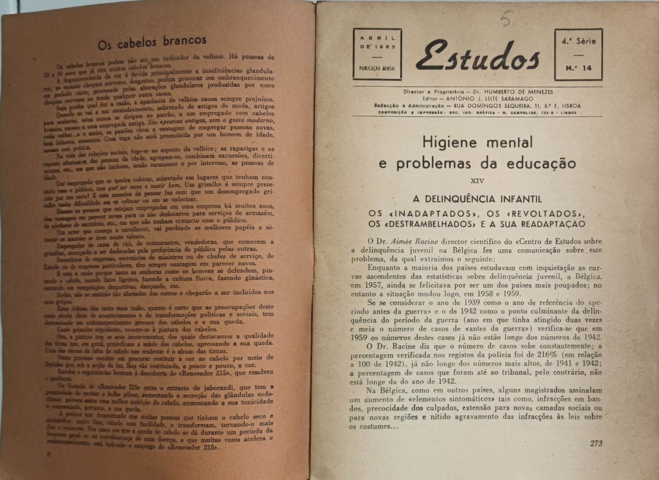 LIVRO - Revista ESTUDOS  4º Serie Nº14- Higiene Mental e ..