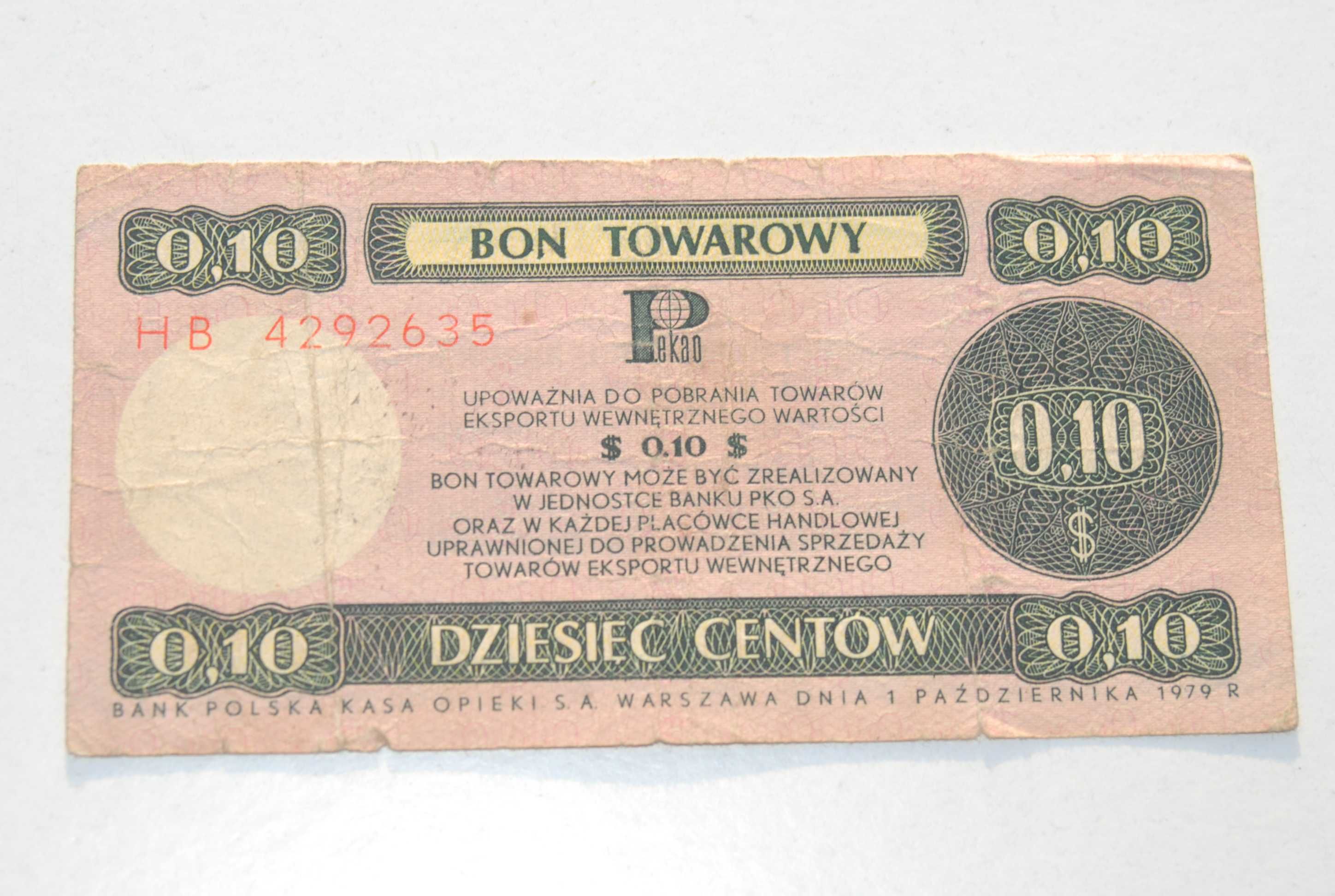 Stary Bon Towarowy Pko 0,10 Dolar Pewex 1979 antyk