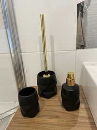 Westwing Crackle zestaw łazienkowy Wc dozownik kubek czarny ze złotym