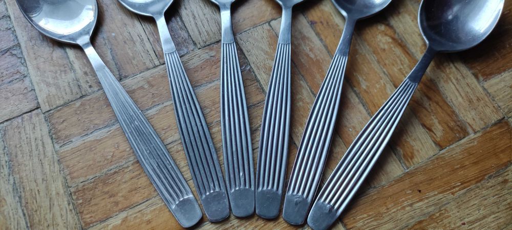 6x łyżka stołowa obiadowa Gerlach wzór paski z puncami mix PRL