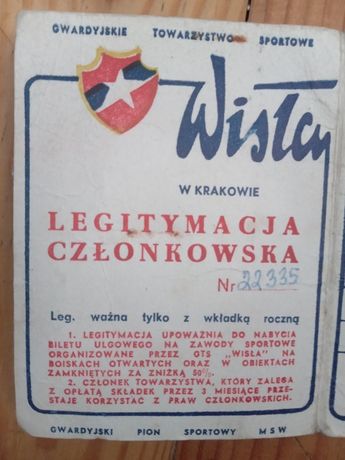 Legitymacja  GTS Wisła Kraków boks 1983