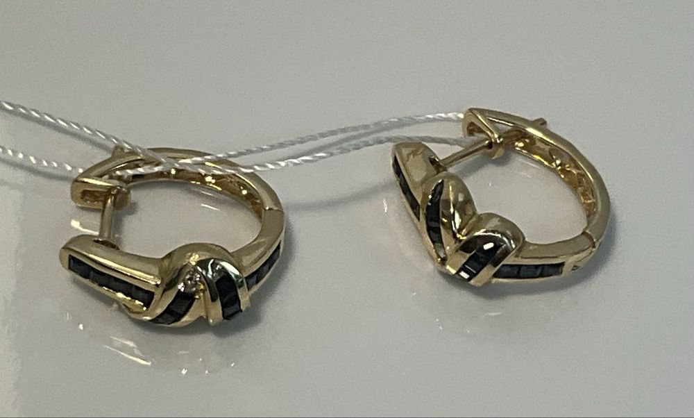 # сережки# золото 750# желтое# длина 1,9 см#сапфири#бриллианти#италия!