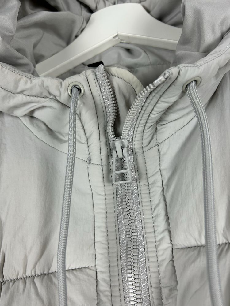Kurtka ocieplana zimowa H&M L oversize szara jasna puffer z kapturem