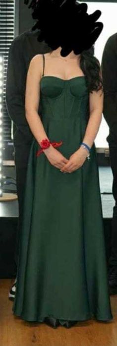 Długa sukienka satynowa Emma zielona butelka wesele bal studniówka.