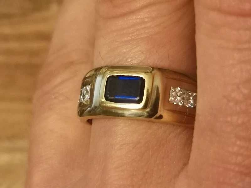 pierścionek sygnet przepiękny szafir i brylanty/diamenty złoto 750 R24