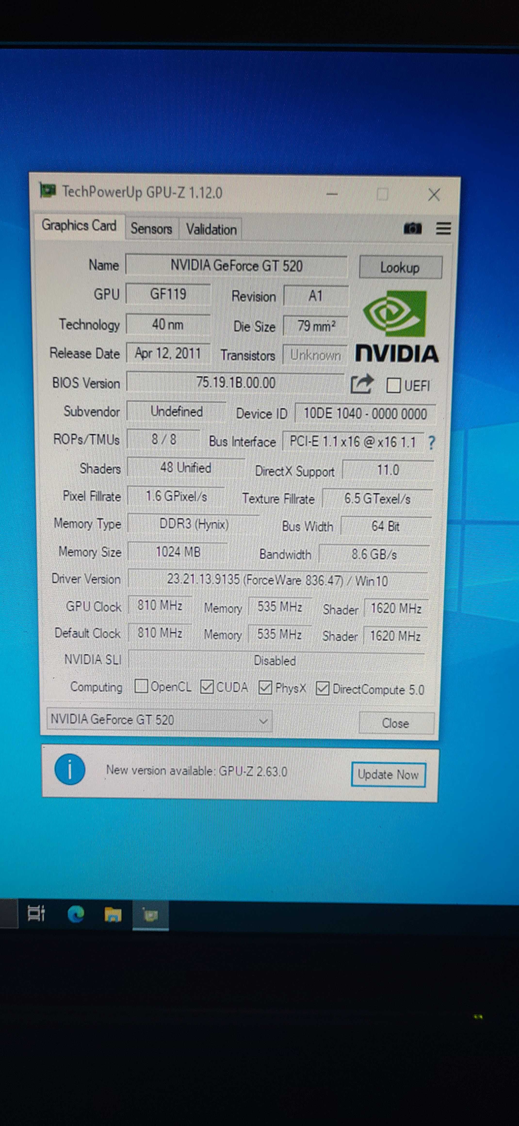 Karta graficzna GeForce GT 520 1GB Low profile, silent