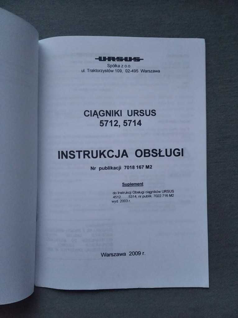 Instrukcja obsługi Ursus 5712,5714 oryginał suplement