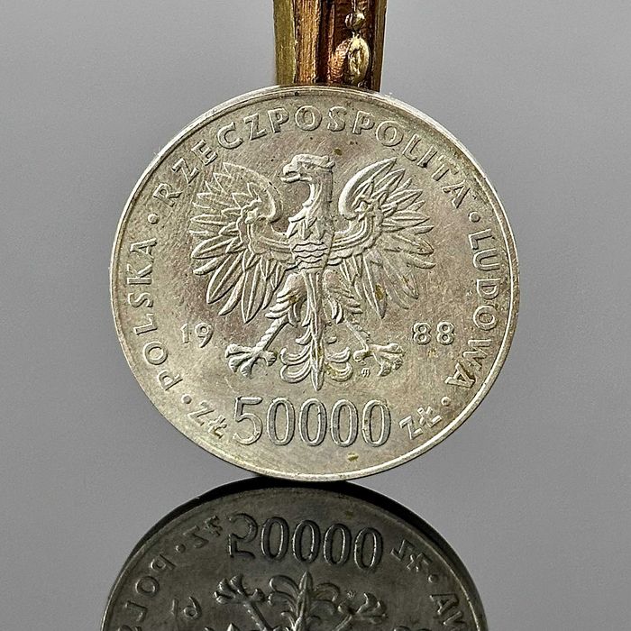 Srebrna moneta 50000 zł z Piłsudskim 1988 rok