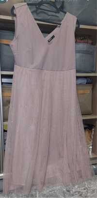 Sukienka tiulowa pudrowy róż  midi , roz 44-46