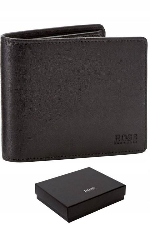 Hugo Boss Portfel Męski Czarny Pojemny Skórzany Bilon Black Skóra Bydl