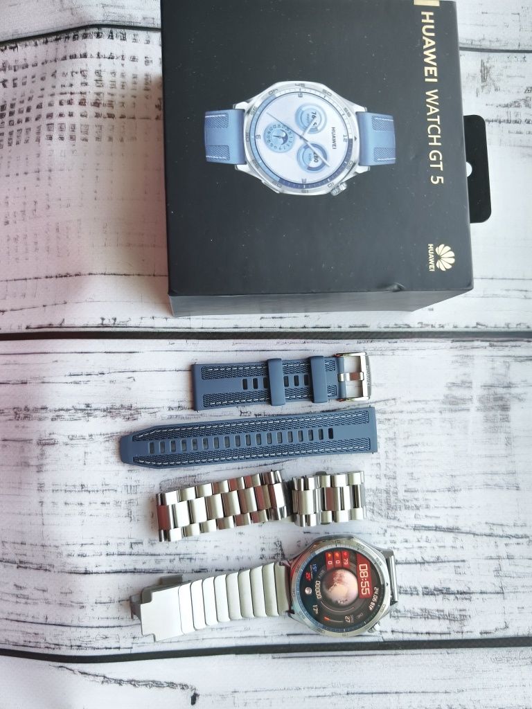 Смарт часы Huawei watch GT 5/Global + 2 металлических браслета +стекло