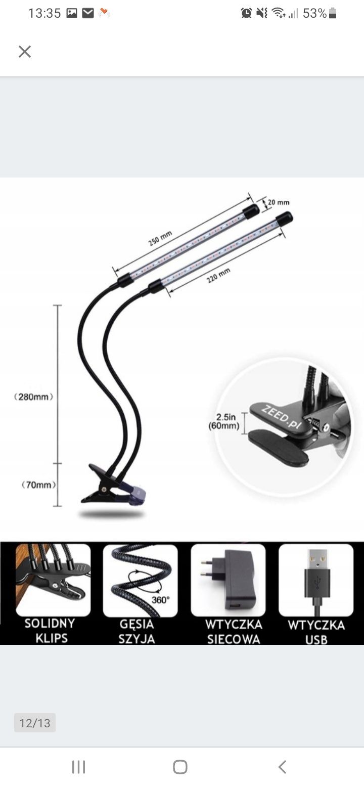 LAMPA LED 2szt. Czyli 4 ramiona do uprawy roślin GROWBOX Podwojna 20W