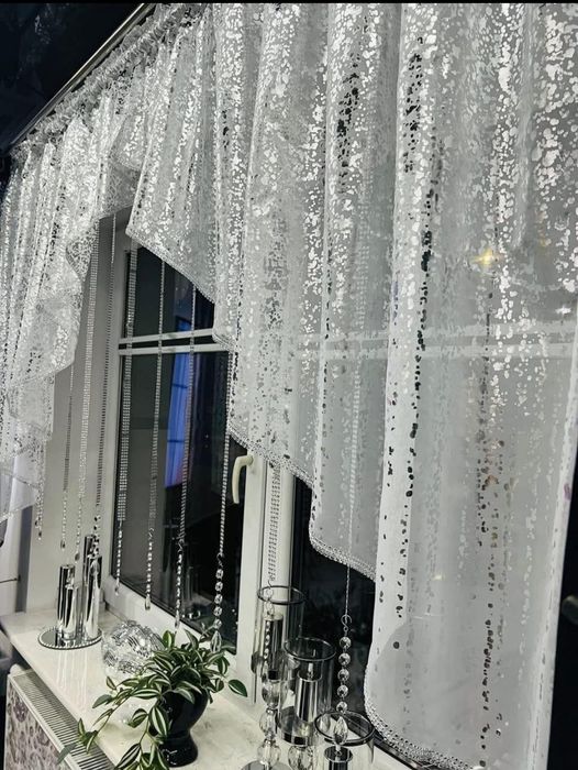 Firana dekoracyjna srebrna aplikacja 200x140