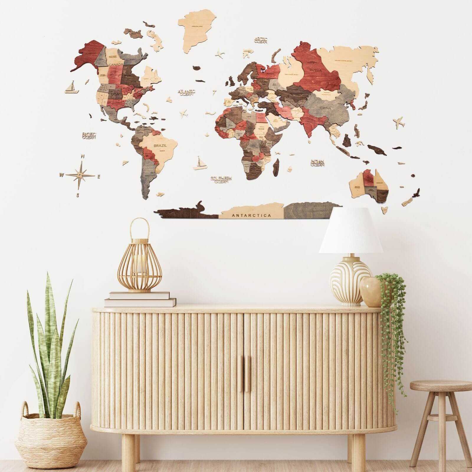 Enjoy The Wood XL 3D Wooden World Map Oak