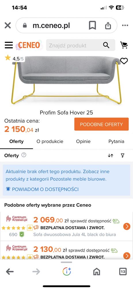 Sofa Hover/ Profirm - cena zakupu ponad 2 tys