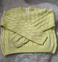 Żółty damski sweterek warkocze r.38