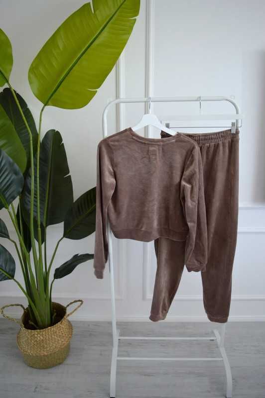 Komplet ala welur brązowy nowy 38 bluza spodnie