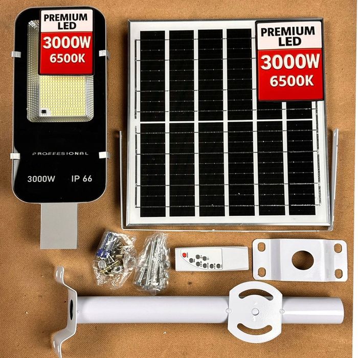 LAMPA SOLARNA 3000W z Czujnikiem Ruchu I Zmierzchu Latarnia Mocna