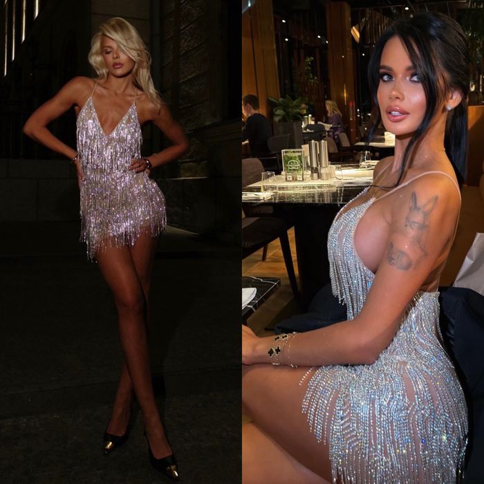 Платье вечернее из сетки с каскадом камней