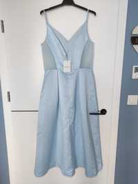 Błękitna sukienka nowa MIDI na wesele koktajlowa Jarlo Asos 40 L