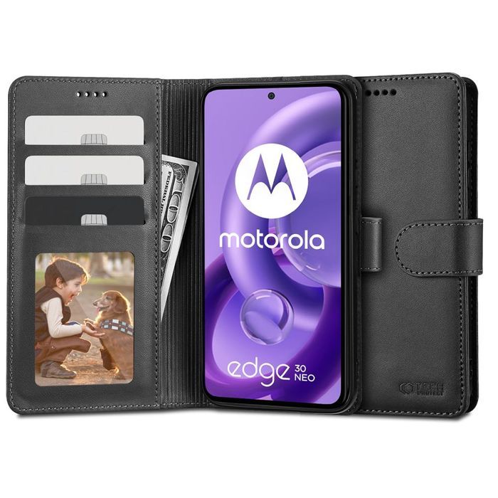 Zestaw: 1X Tech-Protect Wallet Motorola Edge 30 Neo Black + Szkło Hofi