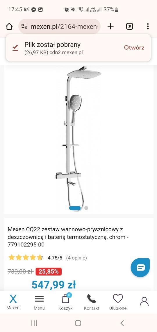 Mexen CQ22 zestaw wannowo-prysznicowy z deszczownicą i baterią termost