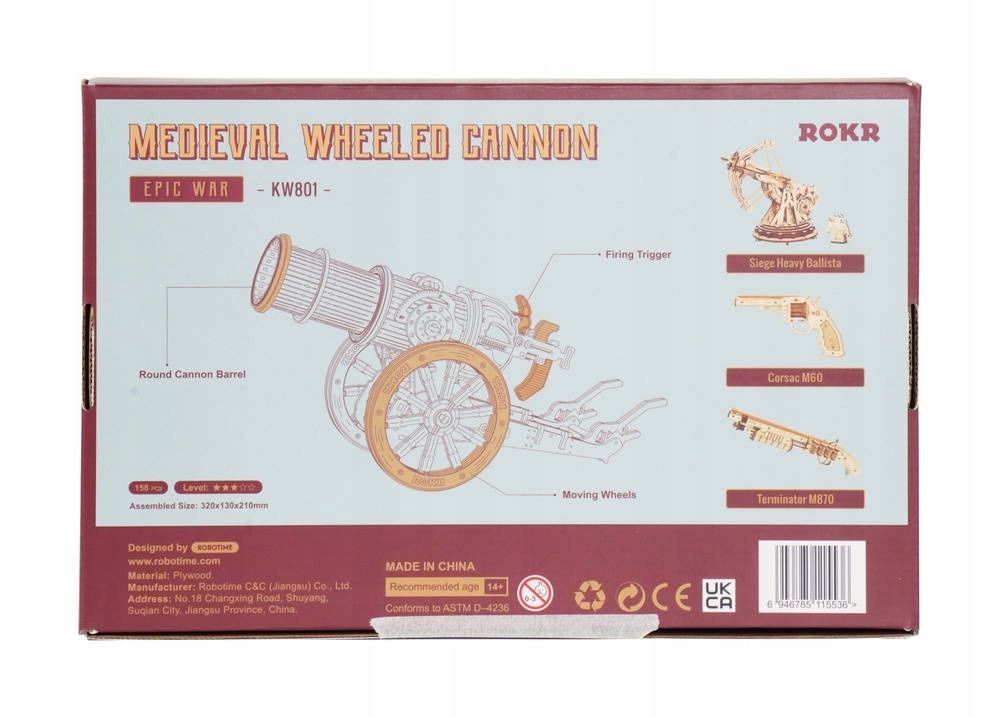 ROBOTIME Drewniane Puzzle 3D strzelająca armata