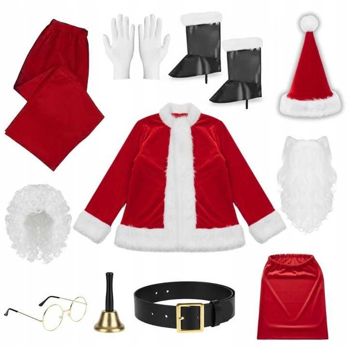 Profesjonalny Strój Mikołaja Gwiazdora Kostium Welurowy Zestaw 13 el