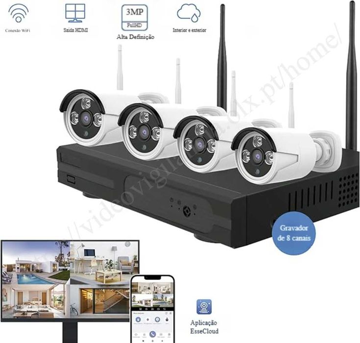 KIT Vigilância ‼️ 4 Câmaras ‼️ WiFi ‼️ S/ Fios ‼️ Deteção Movimento