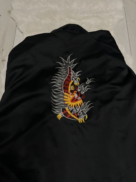 Стильне чорне двустороннє кімоно з драконом