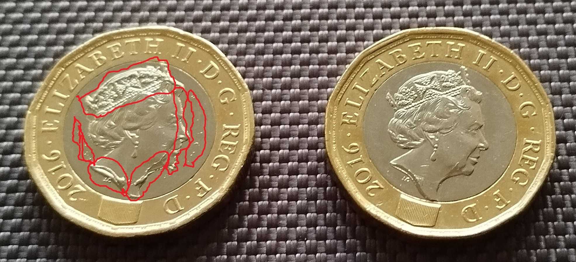 Монета 1 фунт 2016 випуску з дефектами - рідкісна.