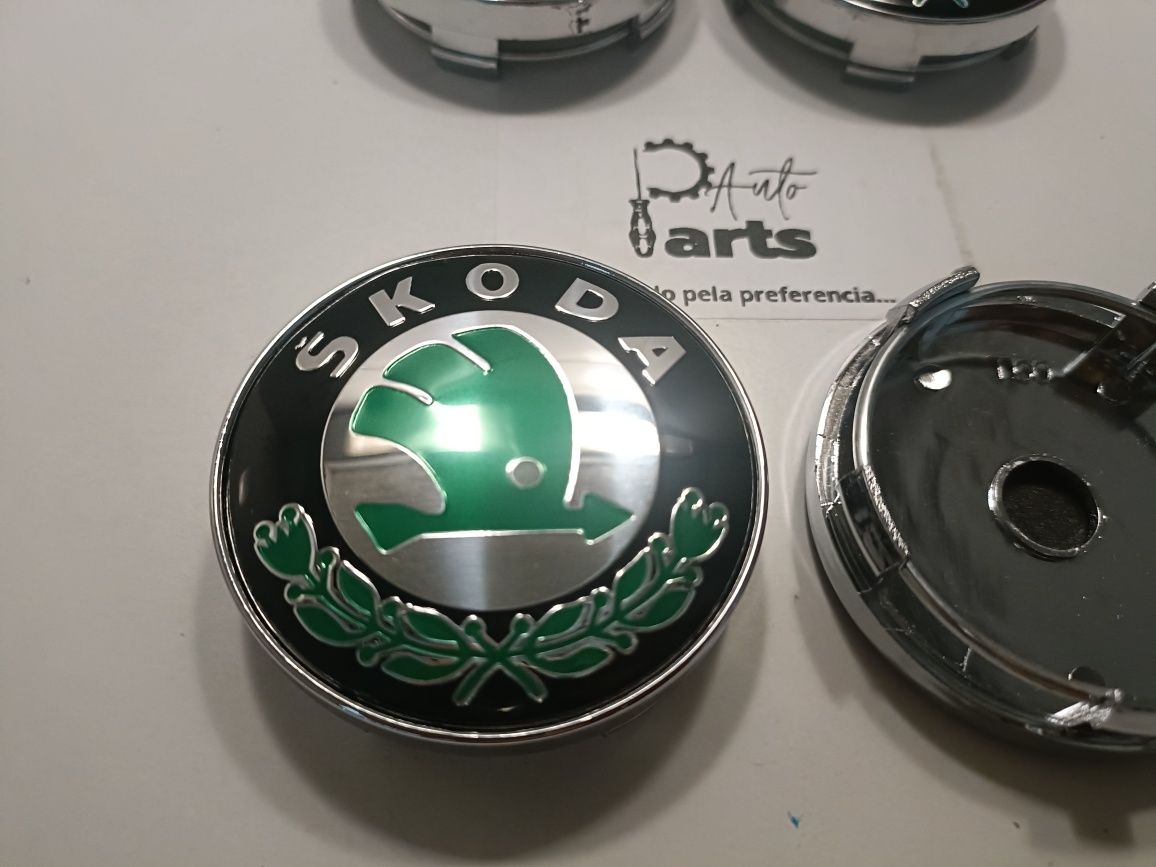 Conjunto 4 centros jante Skoda 60mm Verde/Preto