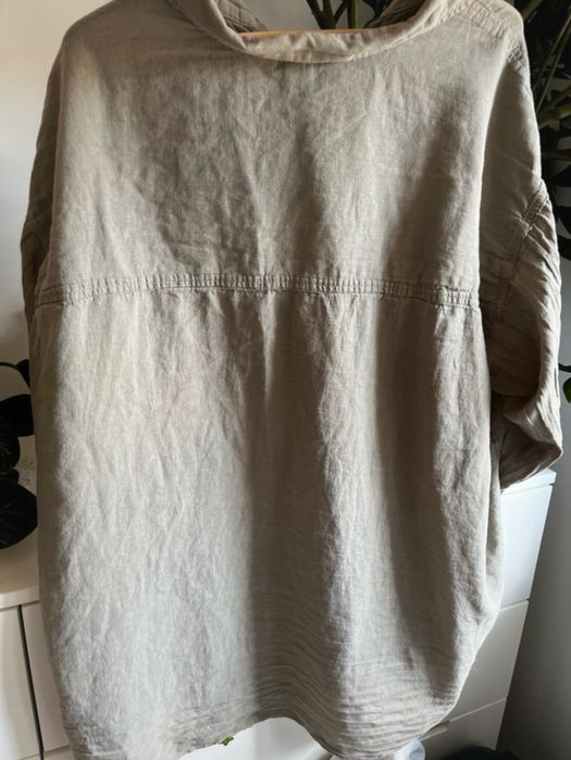 Sukienka tunika koszula len lniana H&M XXL KHAKI