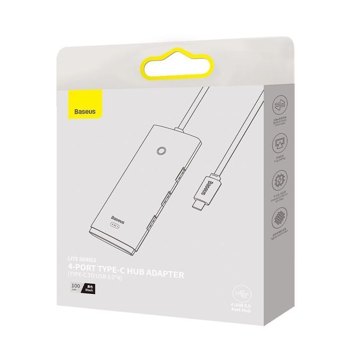 Baseus Lite Series przejściówka HUB USB Typ C - 4x USB 3.0 1m czarny