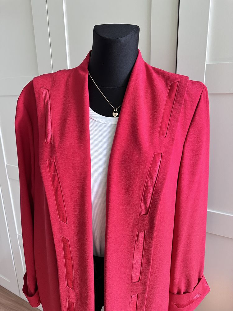 Czerpwna dluga marynarka z satyna niepowtarzalna plus size xxl 44