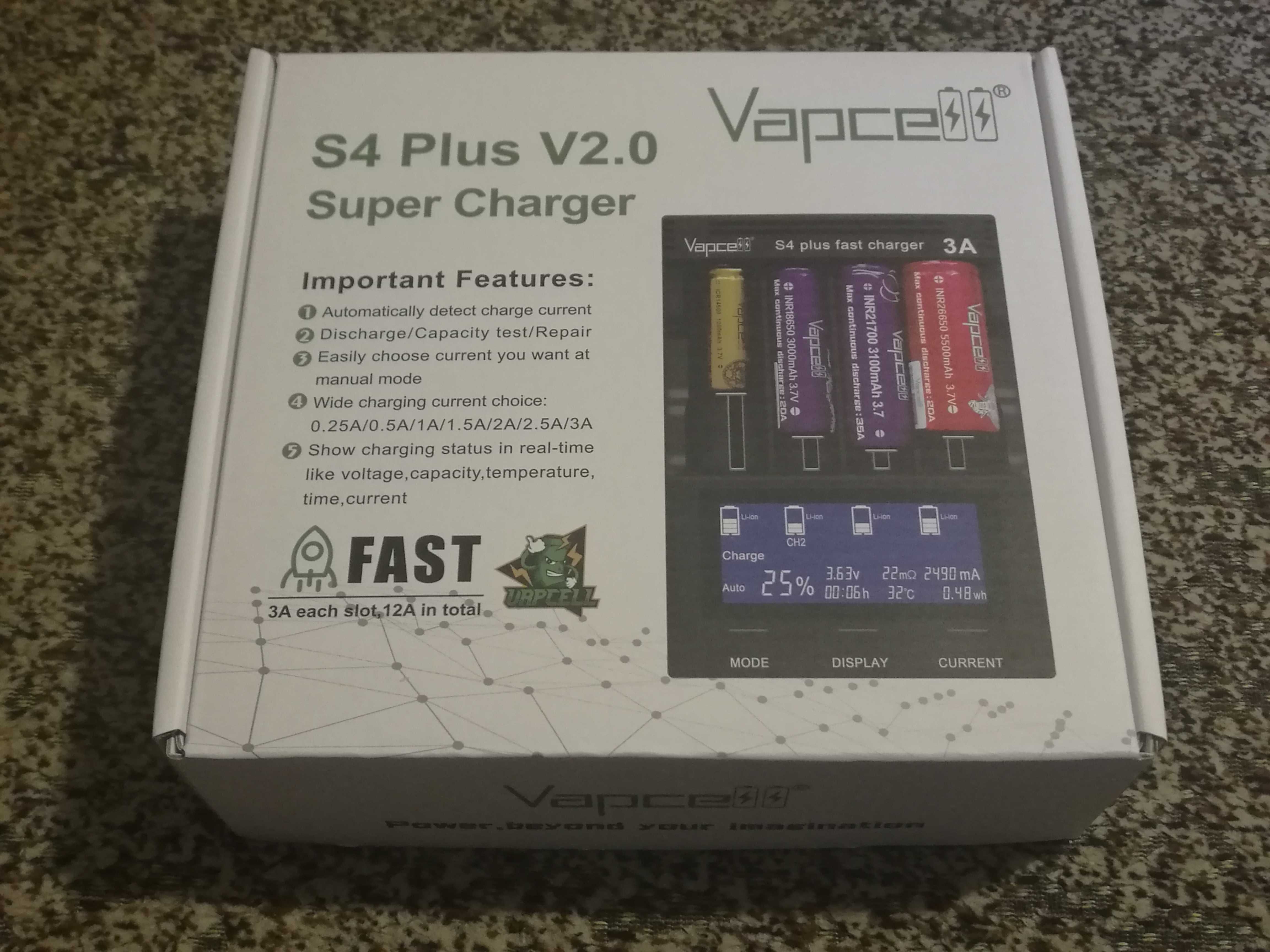 Зарядное устройство Vapcell S4 Plus V2.0 c блоком питания 12V 5A