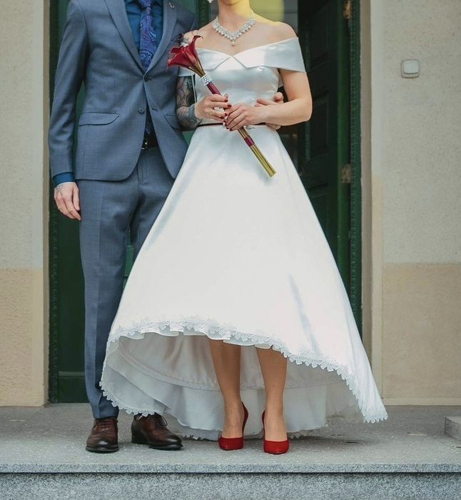 Przynosi szczęście! Suknia ślubna sukienka biała perła r.34/36 stylowa