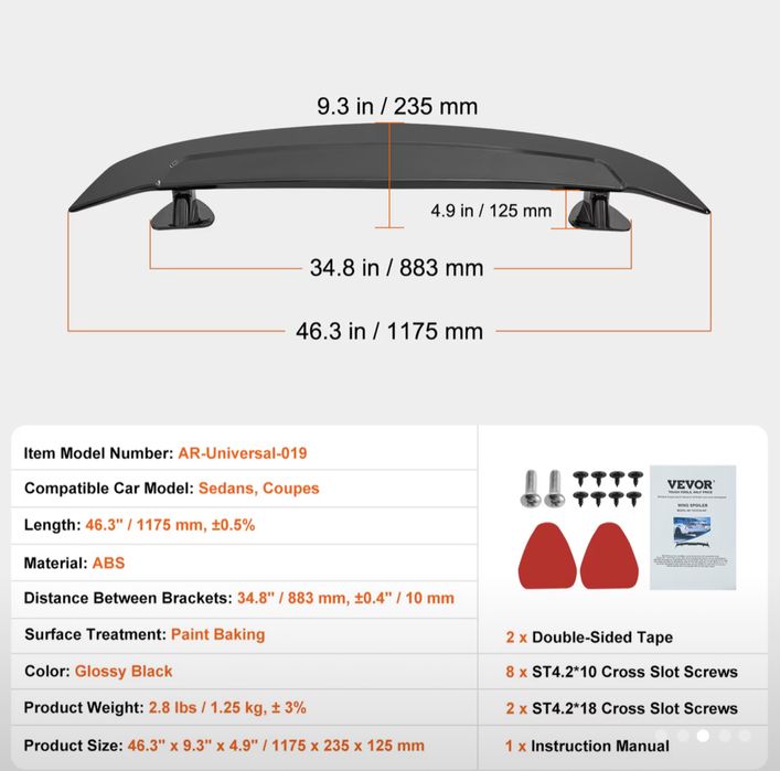 Skrzydło samochodowe spoiler uniwersalny wartosc 260zl