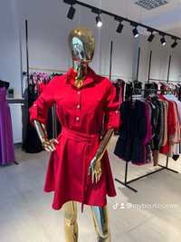 Czerwona wiązana w pasie sukienka z kołnierzykiem,rozmiar 36,38,40