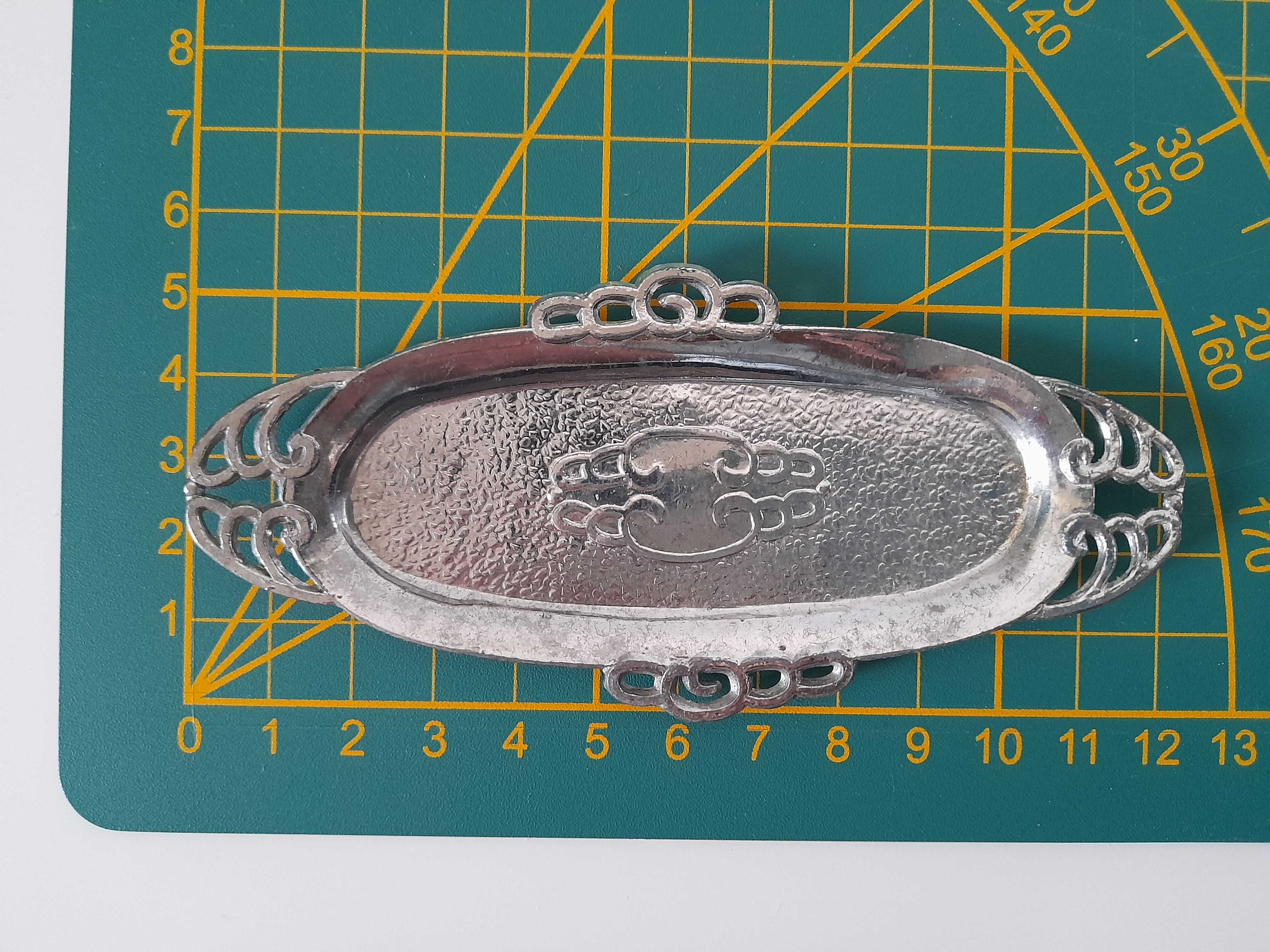 Miniaturka srebrna mini taca patera metalowa 12 cm Japan domek lalek