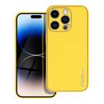 Etui LEATHER CASE skórzany do IPHONE 14 Pro żółty + szkło hartowane