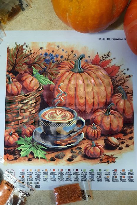 Zestaw do haftu koralikami "Dyniowe latte", Halloween, вышивка бисером